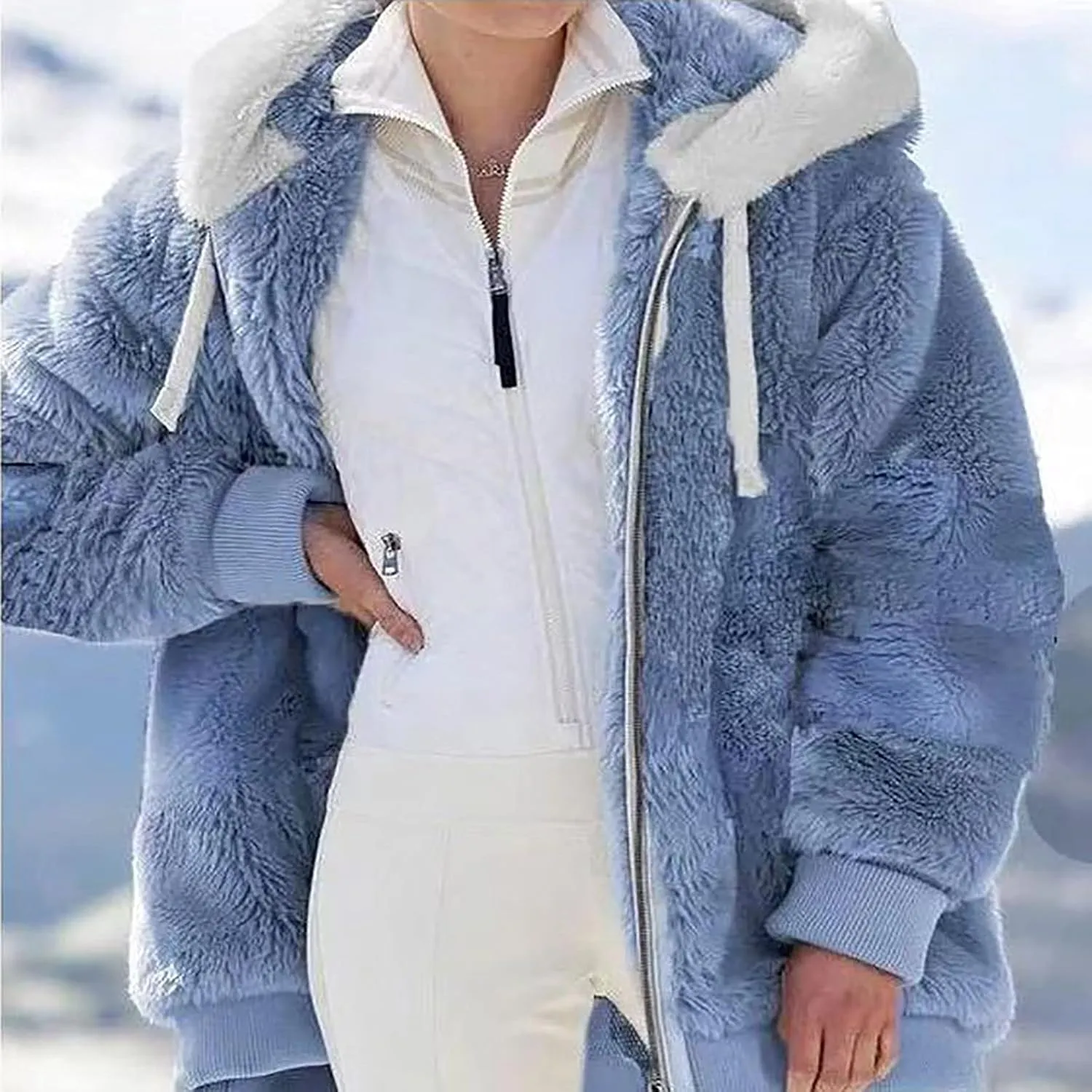 Sherpa Jackets For Women Fashion Winter Fuzzy Fleece Teddy Coat Hooded Zip Up Shaggy Fluffy Coats Warm Winter Outwear