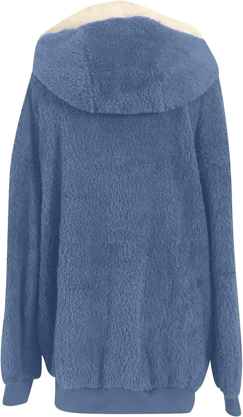 Sherpa Jackets For Women Fashion Winter Fuzzy Fleece Teddy Coat Hooded Zip Up Shaggy Fluffy Coats Warm Winter Outwear