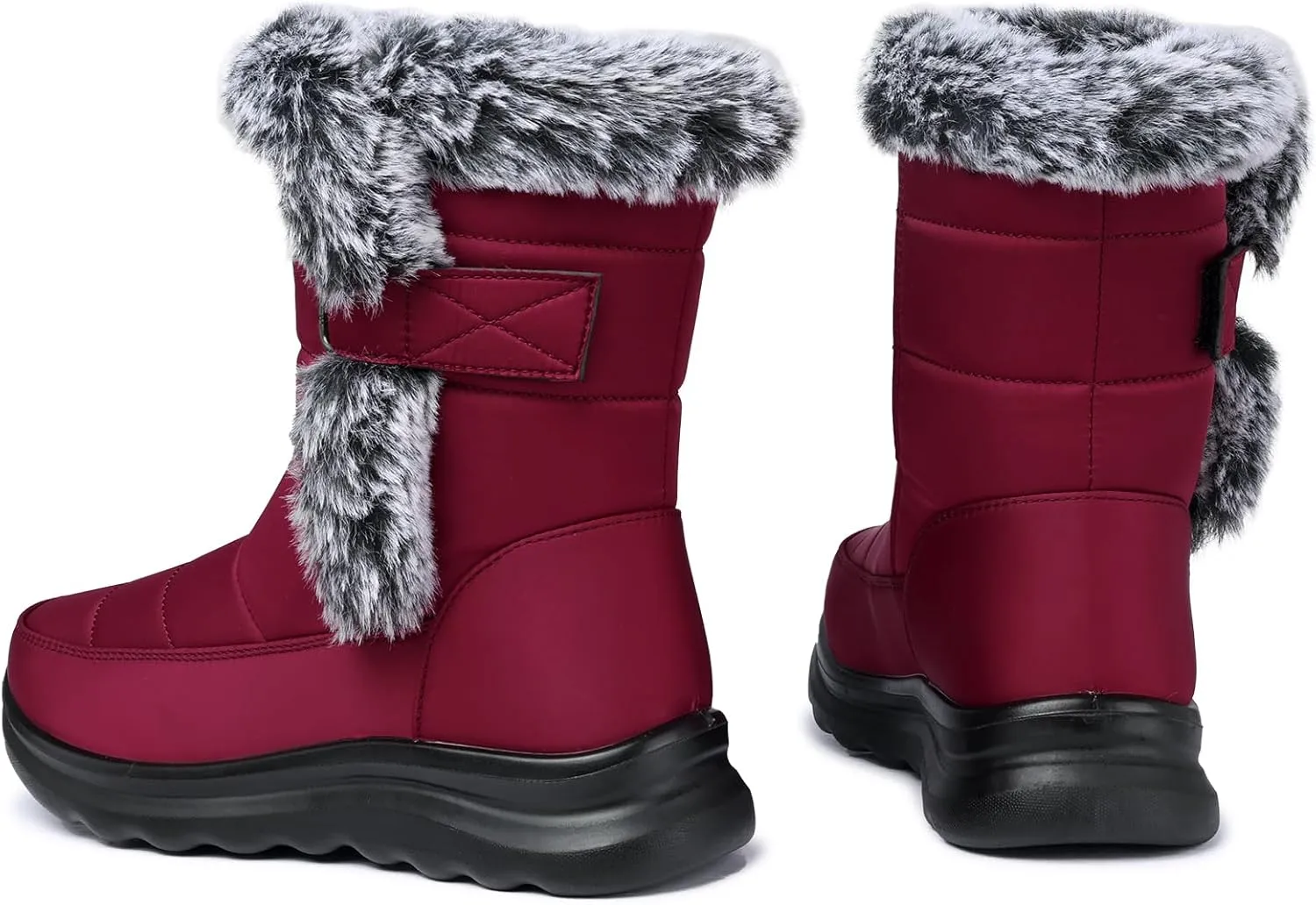 SHIBEVER Waterproof Winter Boots for Women: Snow Mid Calf Fur Lined Warm Women Boot Outdoor Resistant Booties