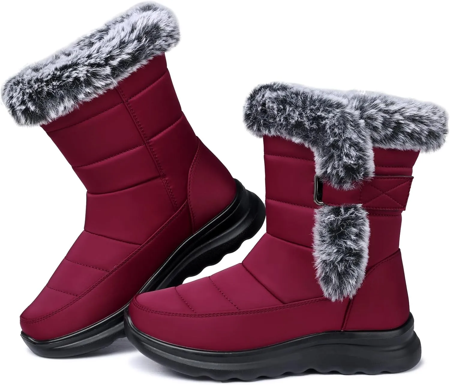 SHIBEVER Waterproof Winter Boots for Women: Snow Mid Calf Fur Lined Warm Women Boot Outdoor Resistant Booties