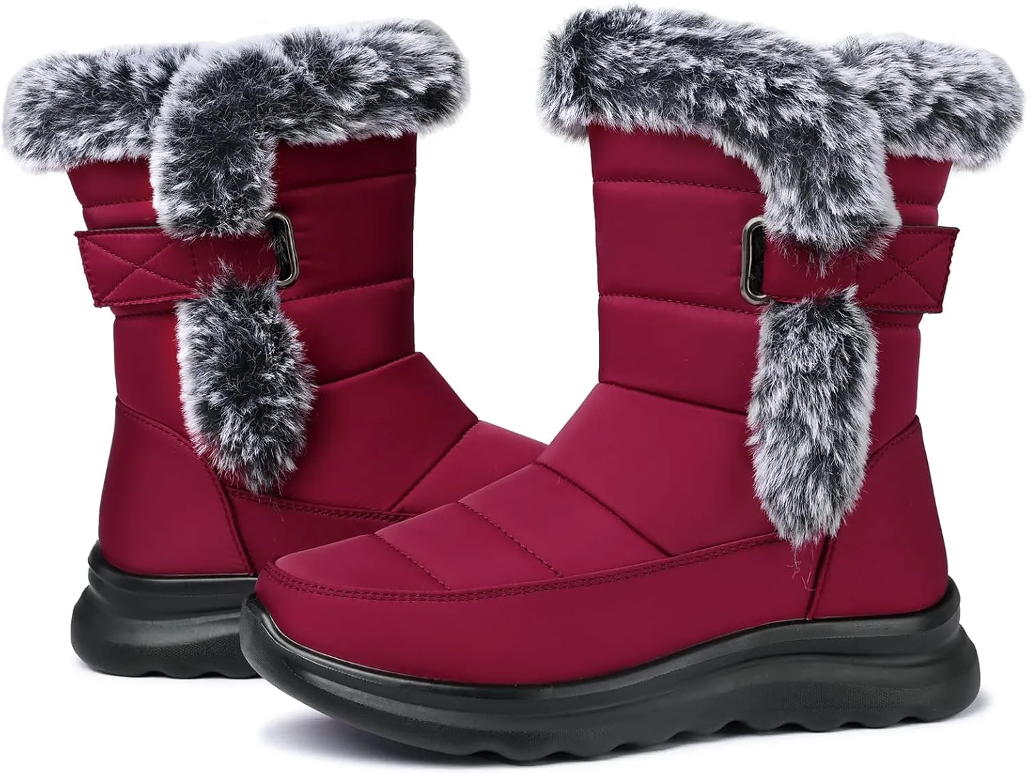 SHIBEVER Waterproof Winter Boots for Women: Snow Mid Calf Fur Lined Warm Women Boot Outdoor Resistant Booties