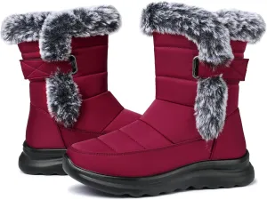 SHIBEVER Waterproof Winter Boots for Women: Snow Mid Calf Fur Lined Warm Women Boot Outdoor Resistant Booties