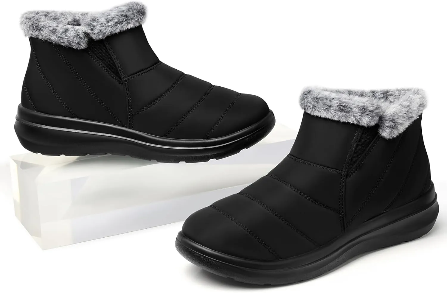 SHIBEVER Winter Waterproof Boots for Women: Snow Womens Ankle Fur Lined Shoes Slip On Warm Insulated Winter Boot