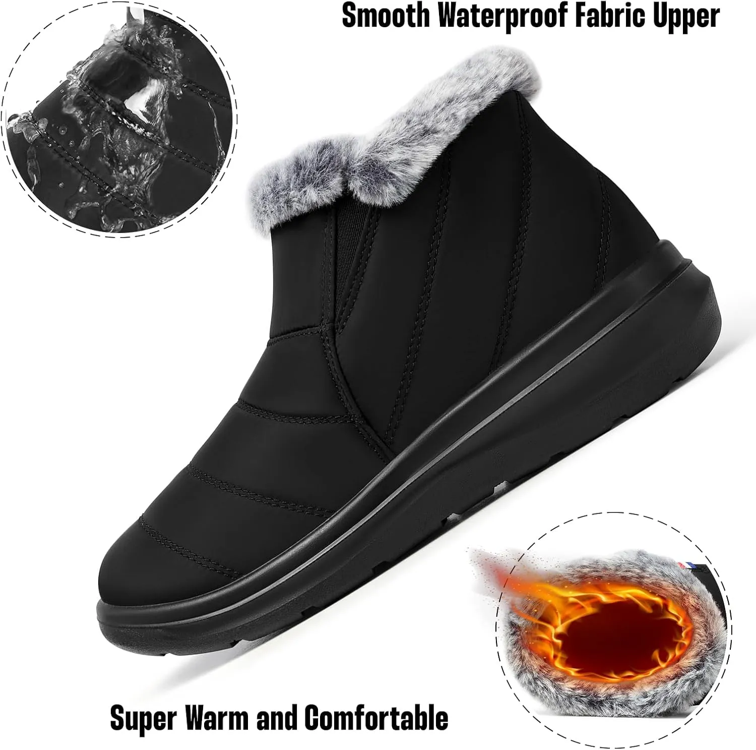 SHIBEVER Winter Waterproof Boots for Women: Snow Womens Ankle Fur Lined Shoes Slip On Warm Insulated Winter Boot