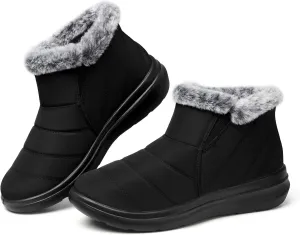 SHIBEVER Winter Waterproof Boots for Women: Snow Womens Ankle Fur Lined Shoes Slip On Warm Insulated Winter Boot