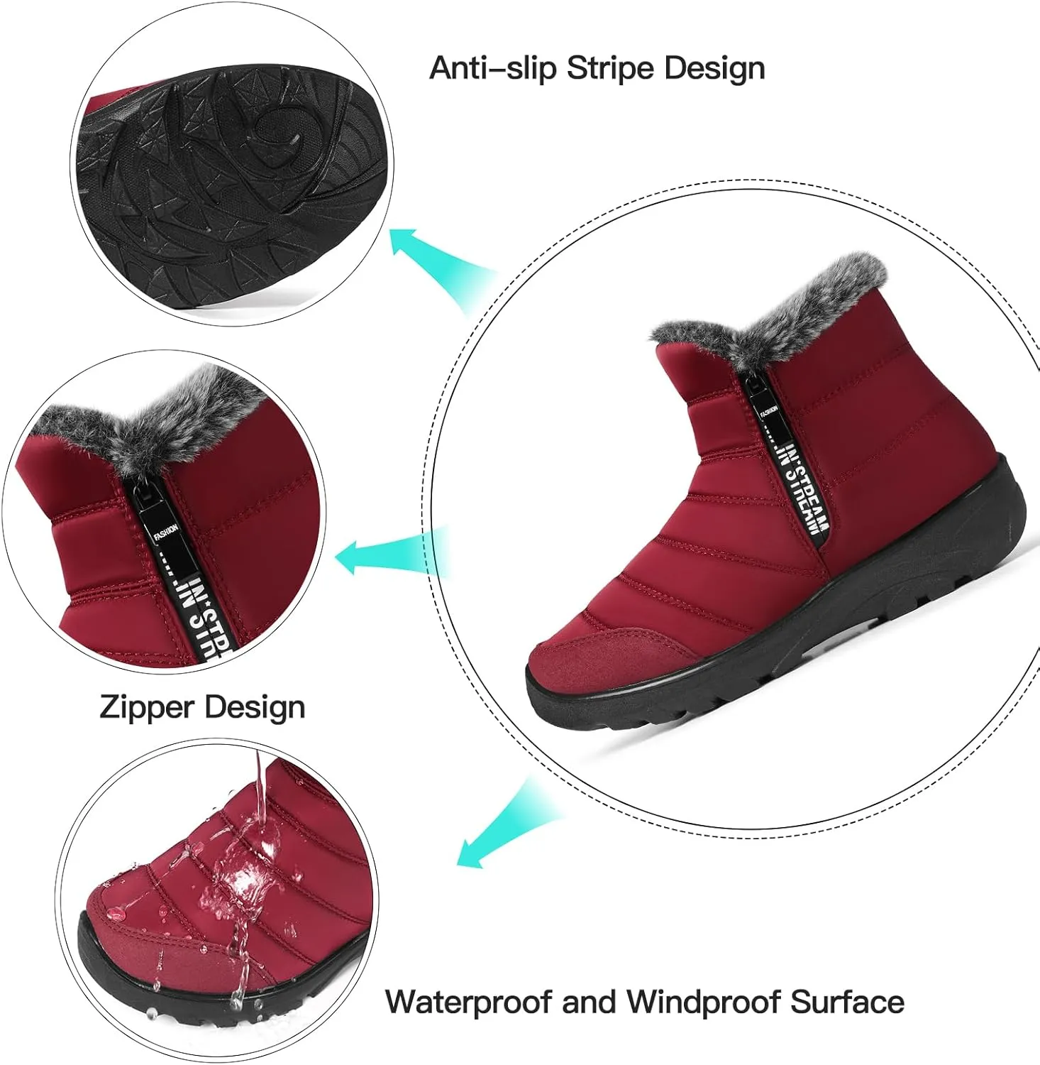 SHIBEVER Women Winter Snow Boots: Womens Waterproof Fur Lined Warm Boot Outdoor Walking Comfortable Slip On Zipper Ankle Booties