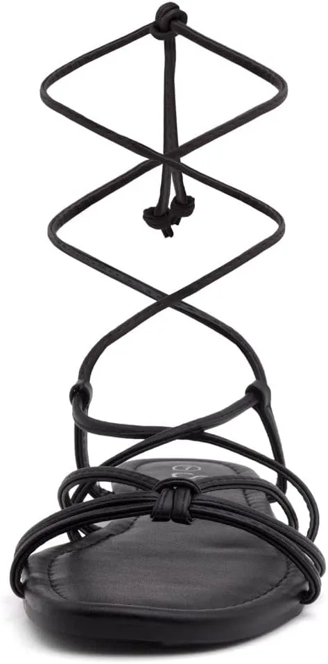 Shoe Land Flashh Women's Flat Strappy Lace Up Sandal Open Toe Comfortable Dressy Gladiator Sandals Tie up Ankle Strap Shoes for Summer