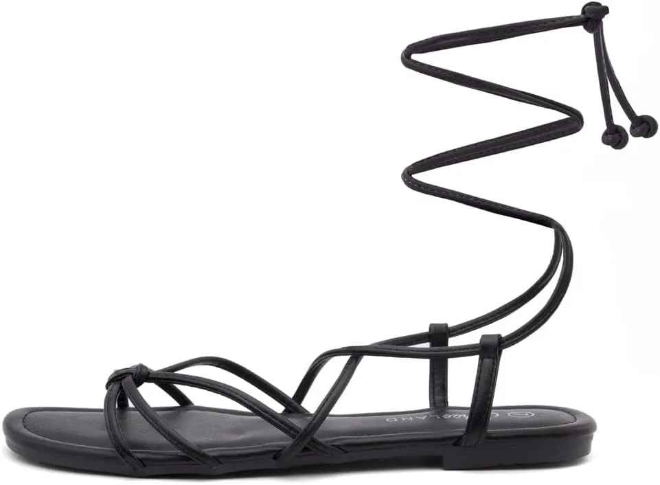 Shoe Land Flashh Women's Flat Strappy Lace Up Sandal Open Toe Comfortable Dressy Gladiator Sandals Tie up Ankle Strap Shoes for Summer