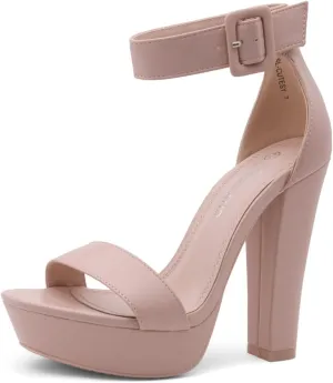 Shoe Land SL-Cutesy Women's Platform Heels Chunky Block High Heeled Sandals Open Toe Ankle Strappy High Heels Black Red Chunky Platform Heels for Prom Wedding Party