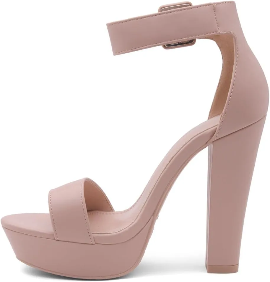 Shoe Land SL-Cutesy Women's Platform Heels Chunky Block High Heeled Sandals Open Toe Ankle Strappy High Heels Black Red Chunky Platform Heels for Prom Wedding Party