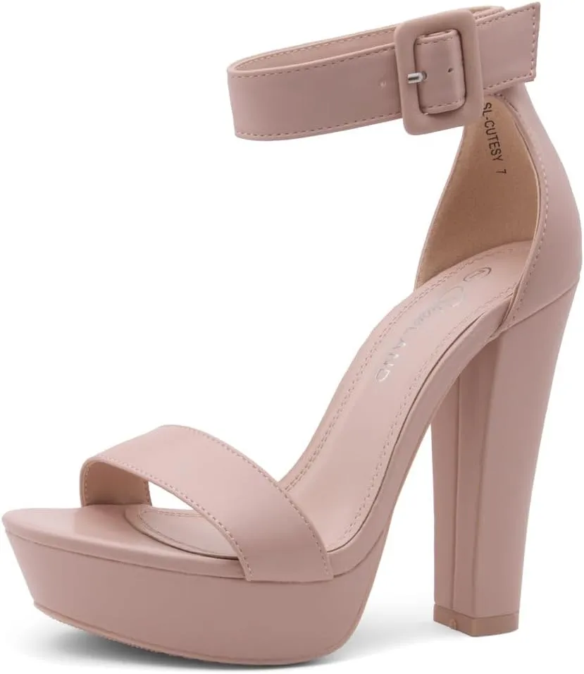 Shoe Land SL-Cutesy Women's Platform Heels Chunky Block High Heeled Sandals Open Toe Ankle Strappy High Heels Black Red Chunky Platform Heels for Prom Wedding Party