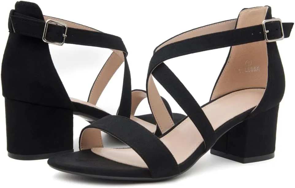 Shoe Land SL-LESSA Women's Low Heels Open Toe Dress Heeled Sandals Cross Ankle Strap Chunky Block Short Heel Pumps Shoes for Office Prom Wedding Party