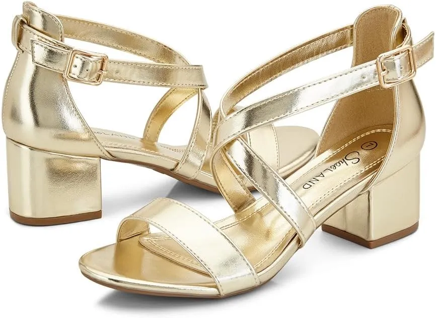 Shoe Land SL-LESSA Women's Low Heels Open Toe Dress Heeled Sandals Cross Ankle Strap Chunky Block Short Heel Pumps Shoes for Office Prom Wedding Party
