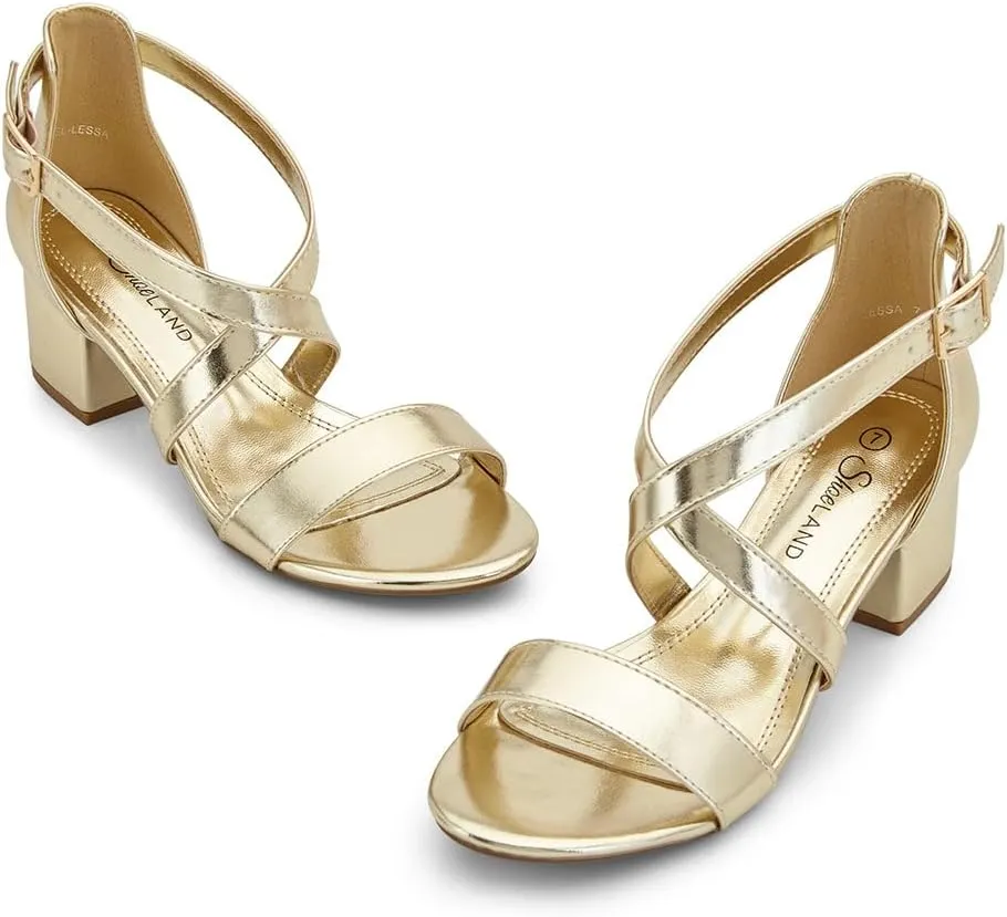 Shoe Land SL-LESSA Women's Low Heels Open Toe Dress Heeled Sandals Cross Ankle Strap Chunky Block Short Heel Pumps Shoes for Office Prom Wedding Party