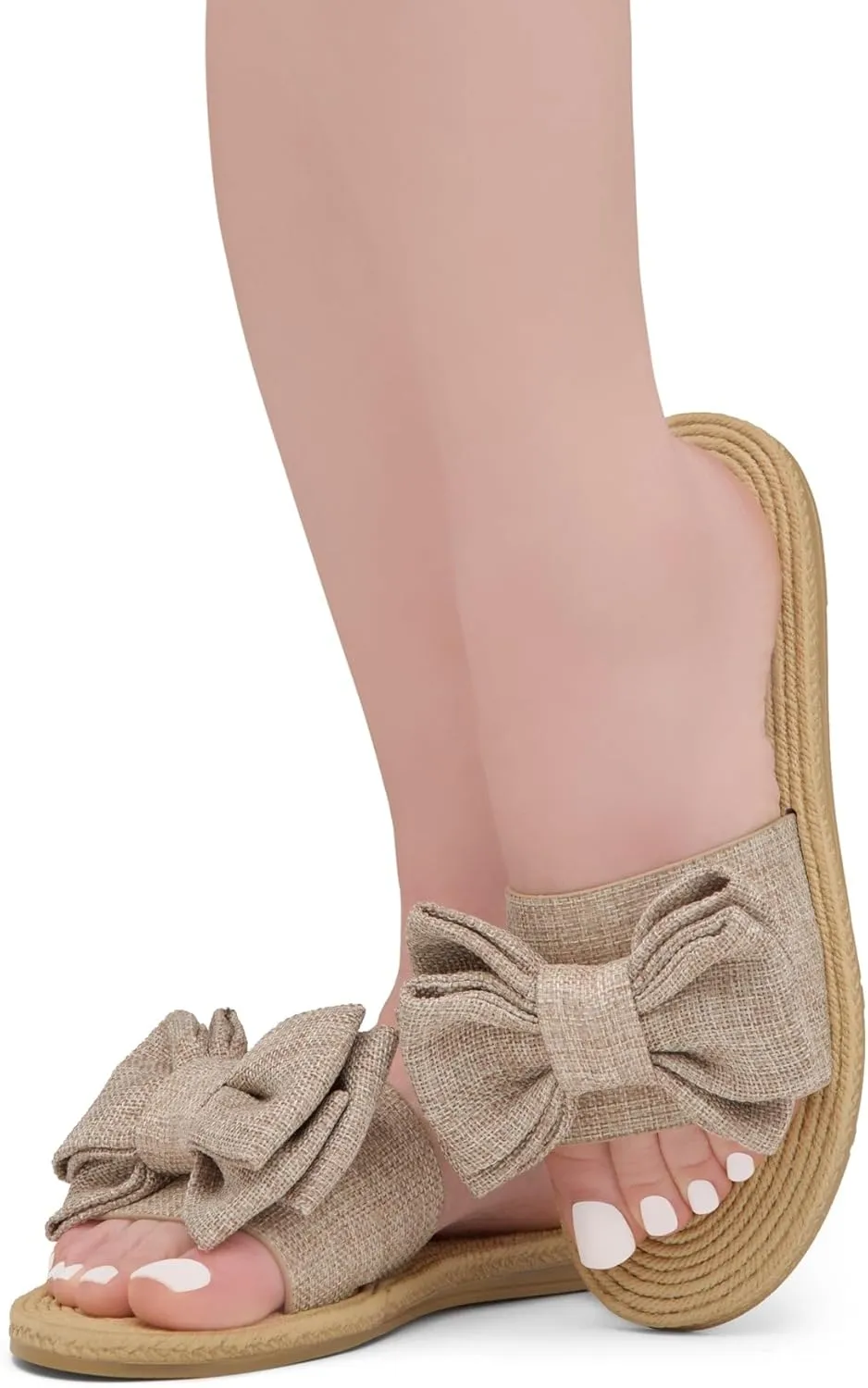 Shoe Land SL-Nylah Womens Flat Sandals Fashion Knot Bow Slides Open Toe Dressy Sandal Slip on Slippers Black Red Beige Fuchsia Green Blue Flat Sandals for Summer Beach Vacation