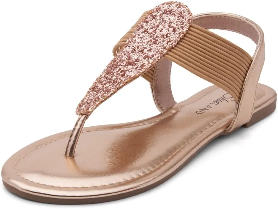 Shoe Land Women's Flat Sandals - Fashion Thong & Gladiator Style with Elastic Strappy String Ankle Strap, Dressy Casual Comfortable Daily Wear, Trendy 2025