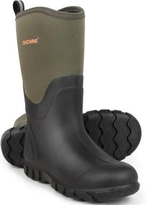 Showave Classic Men's Rubber Boots Waterproof Rain Boots Insulated Neoprene Boot Mud Boot for Farming Hunting Gardening Yard Chore Working