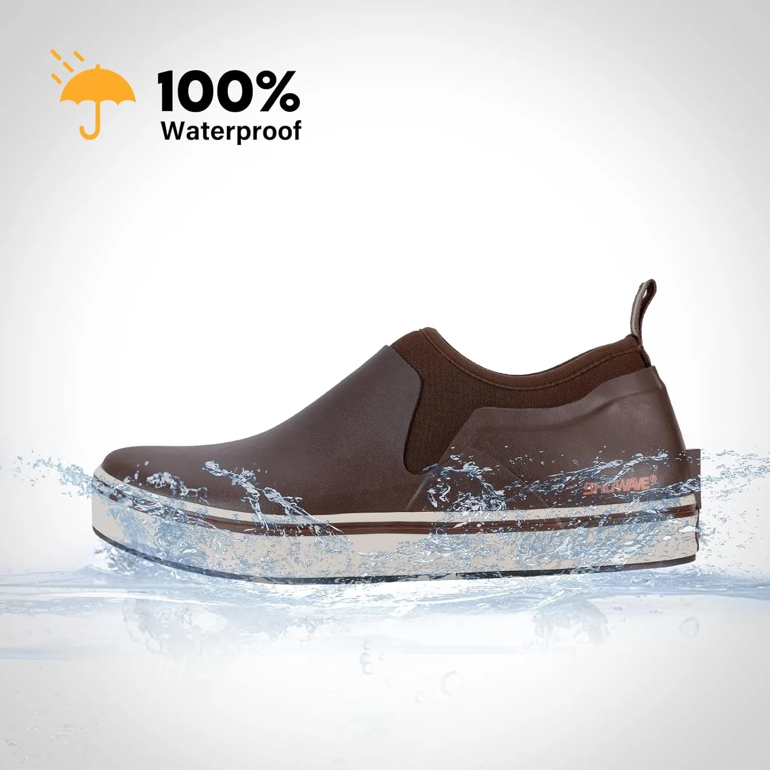 Showave Deck Shoes for Men Waterproof Garden Boots Slip-on Rain Shoes Breathable Ruber Fishing Shoes for Outdoor Mud Walking