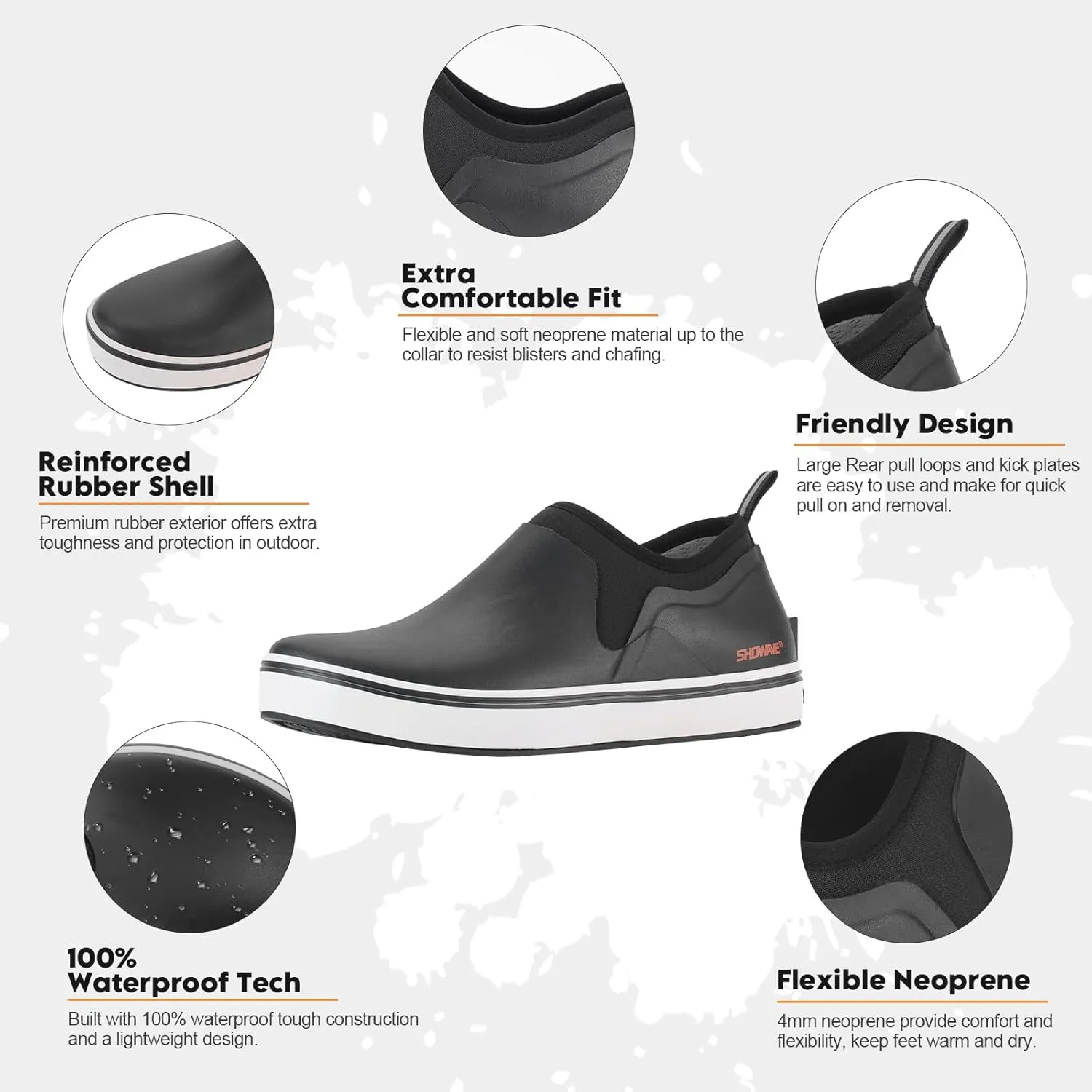 Showave Deck Shoes for Men Waterproof Garden Boots Slip-on Rain Shoes Breathable Ruber Fishing Shoes for Outdoor Mud Walking