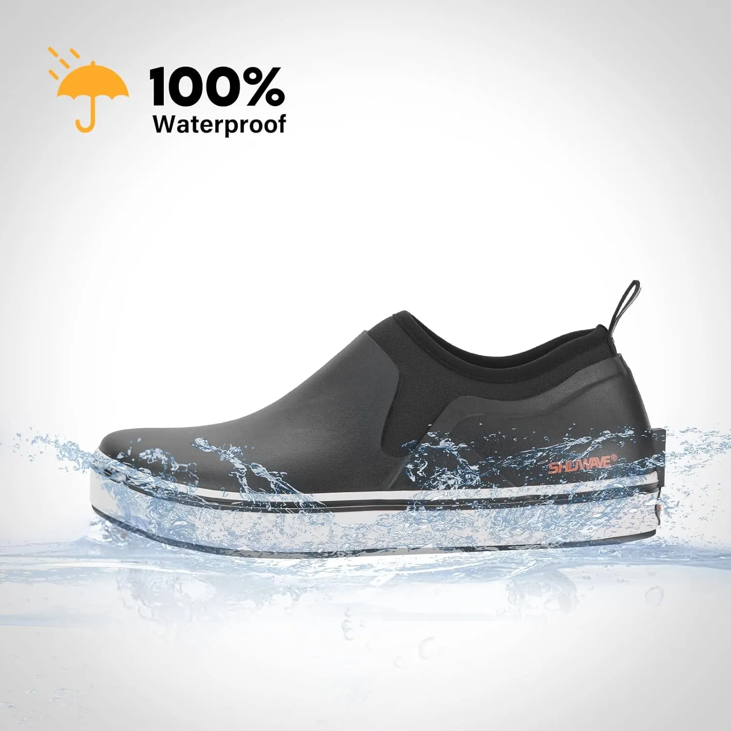 Showave Deck Shoes for Men Waterproof Garden Boots Slip-on Rain Shoes Breathable Ruber Fishing Shoes for Outdoor Mud Walking