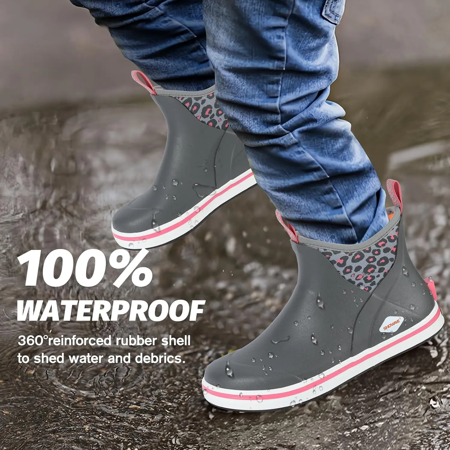Showave Kid's Deck Boots Waterproof Ankle Rain Boots for Boys Girls Insulated Neoprene Rubber Boots Non-slip Child Rain Shoes