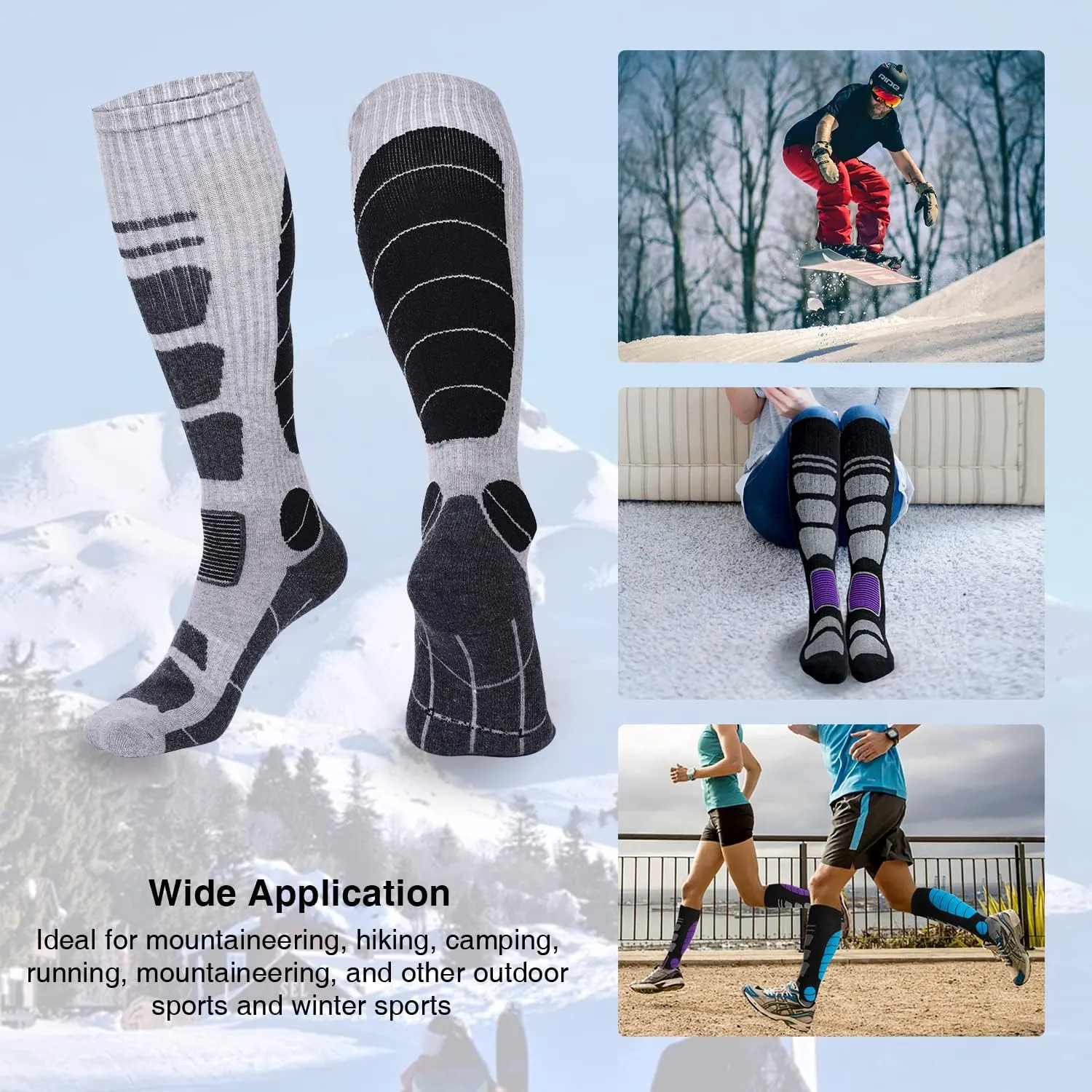 Ski Socks Merino Wool Thermal Knee High Winter Snowboard Sport Socks Men Women, Hunting
