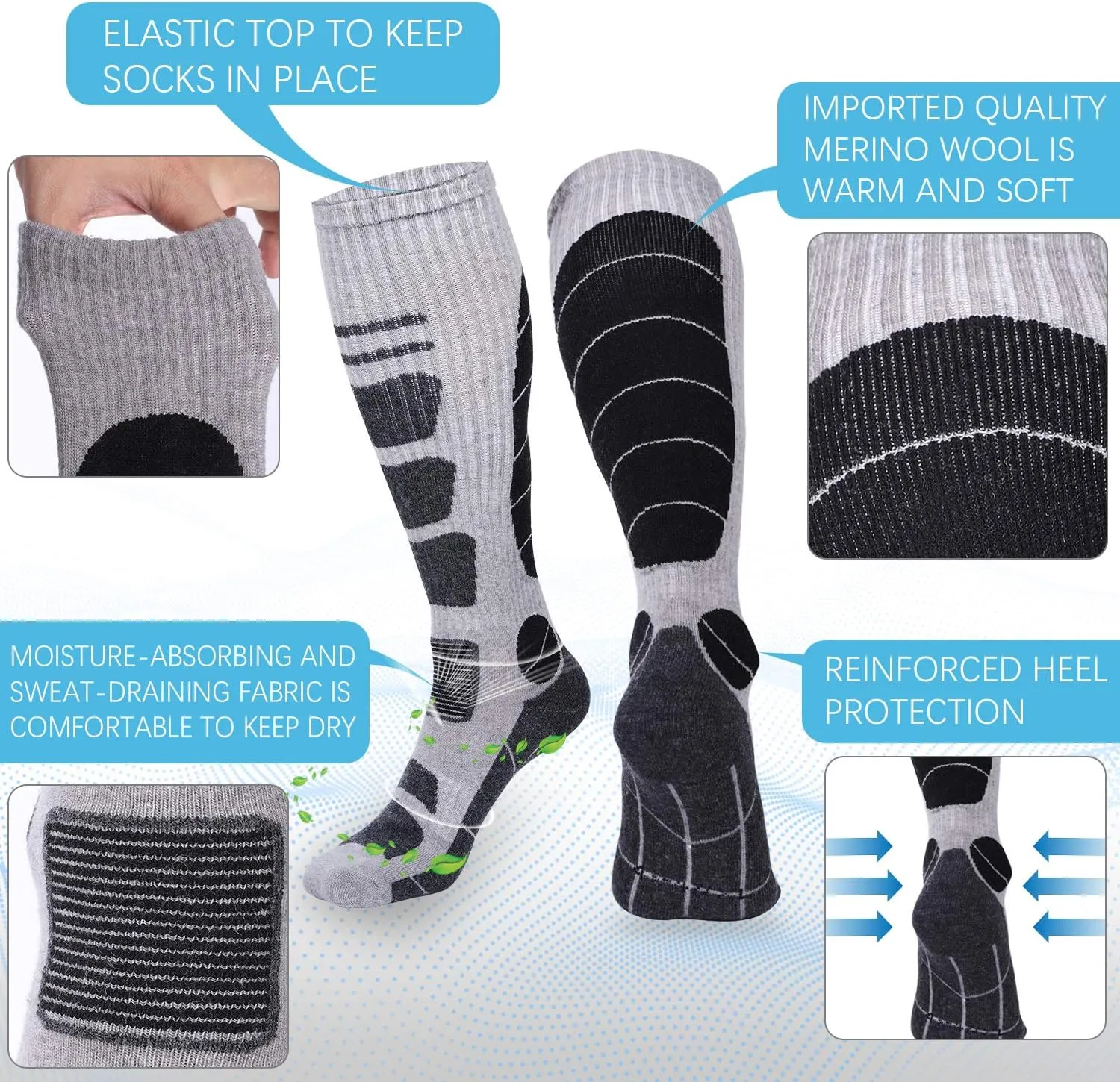 Ski Socks Merino Wool Thermal Knee High Winter Snowboard Sport Socks Men Women, Hunting