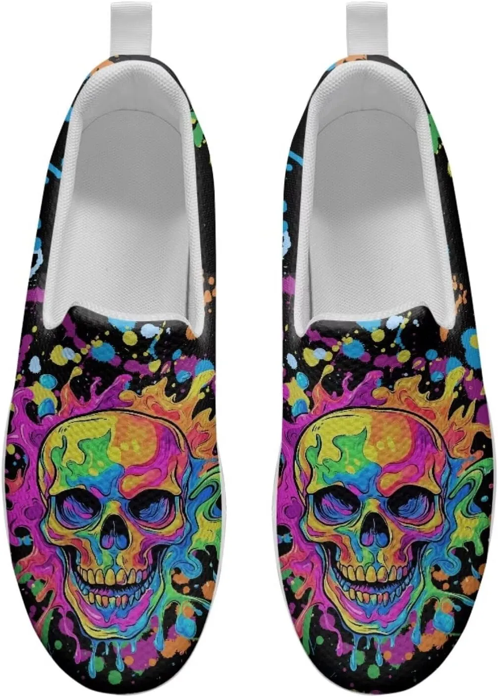 Skull Print Platform Sneakers for Women Slip on Trekking Shoes Running Tennis Shoes EVA Sole Casual Loafers