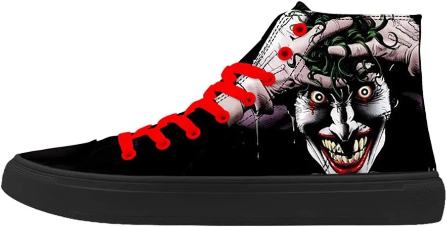 Skull Sneakers for Men - High Top Punk Rock Joker Print Fashion Shoes - Black Cool Footwear