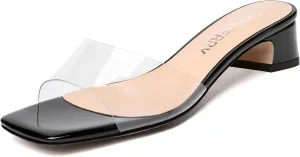 SKYSTERRY Womens Patent Casual Evening Open Toe Slip On Chunky Low Heel Heeled Sandals 1.5 Inch