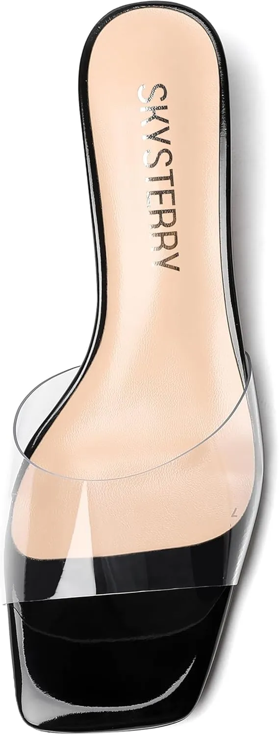 SKYSTERRY Womens Patent Casual Evening Open Toe Slip On Chunky Low Heel Heeled Sandals 1.5 Inch