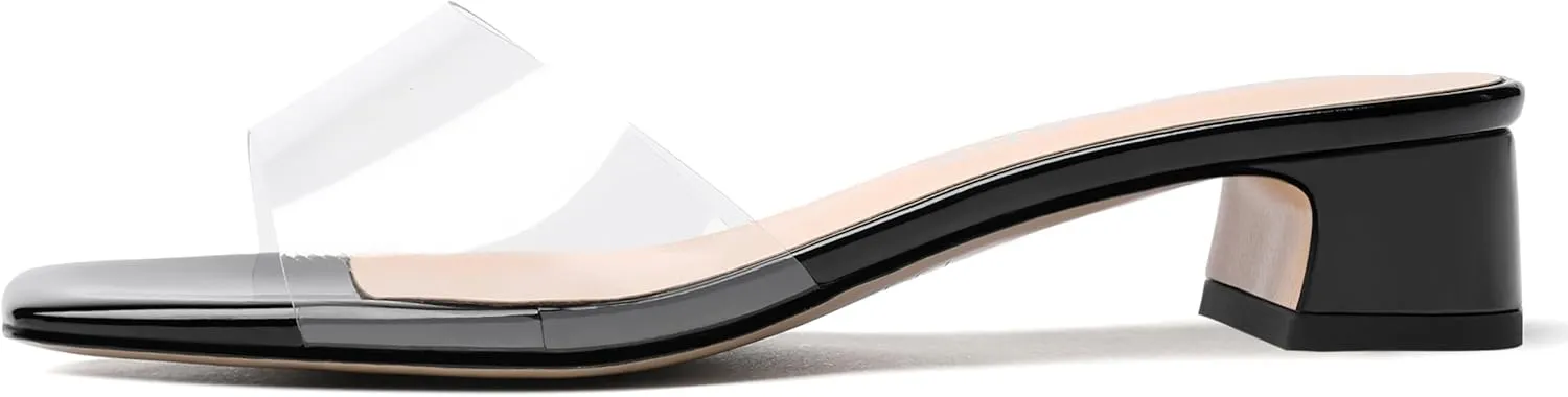 SKYSTERRY Womens Patent Casual Evening Open Toe Slip On Chunky Low Heel Heeled Sandals 1.5 Inch