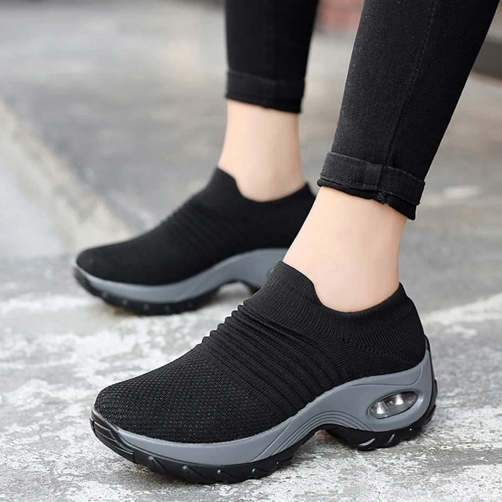 Slow Man Womens Walking Shoes Sock Sneakers Wide Width Hypersoft Slip on Hyper Arch Support Air Cushion Jazz Dance Mesh Lady Loafers Girls Modern no Laces