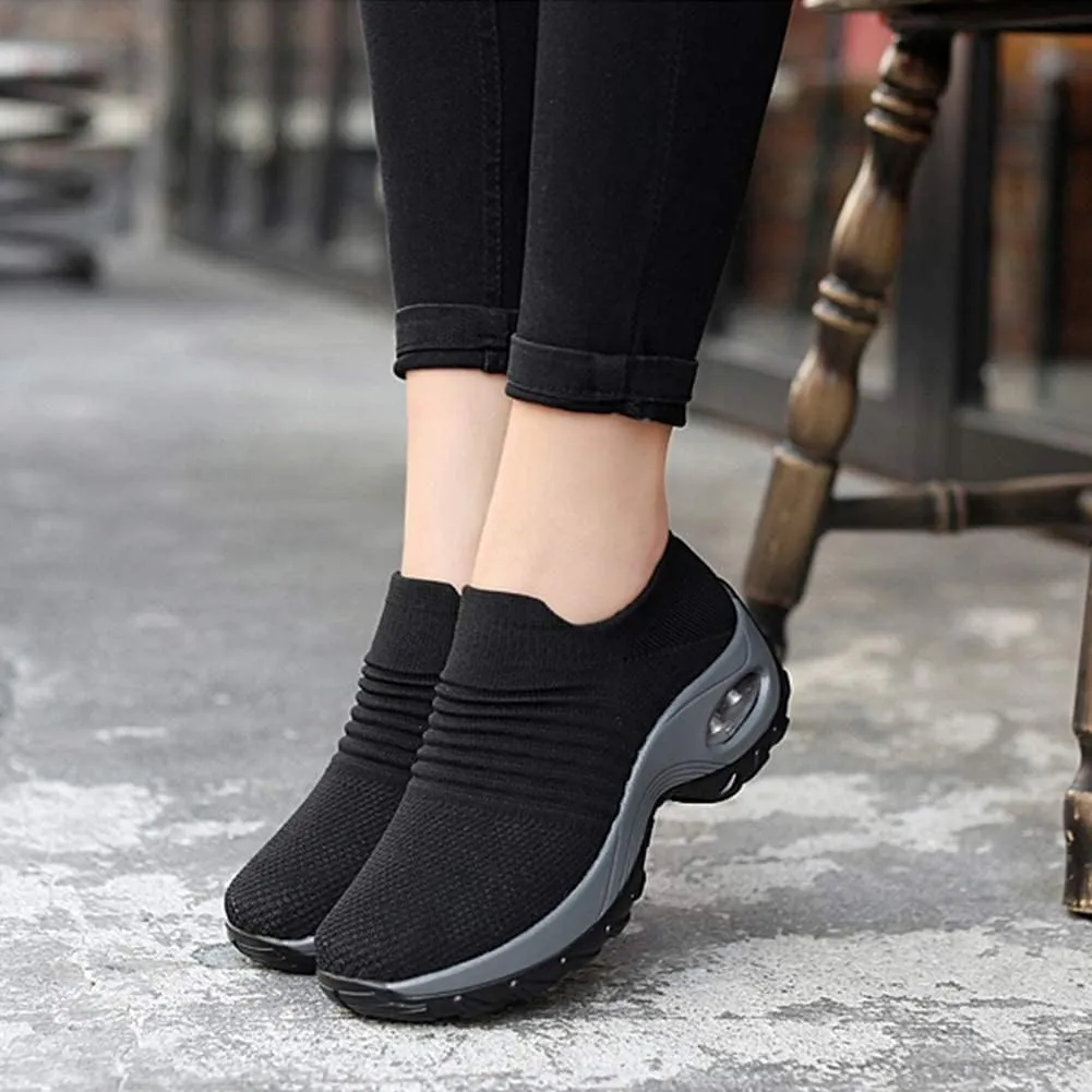 Slow Man Womens Walking Shoes Sock Sneakers Wide Width Hypersoft Slip on Hyper Arch Support Air Cushion Jazz Dance Mesh Lady Loafers Girls Modern no Laces