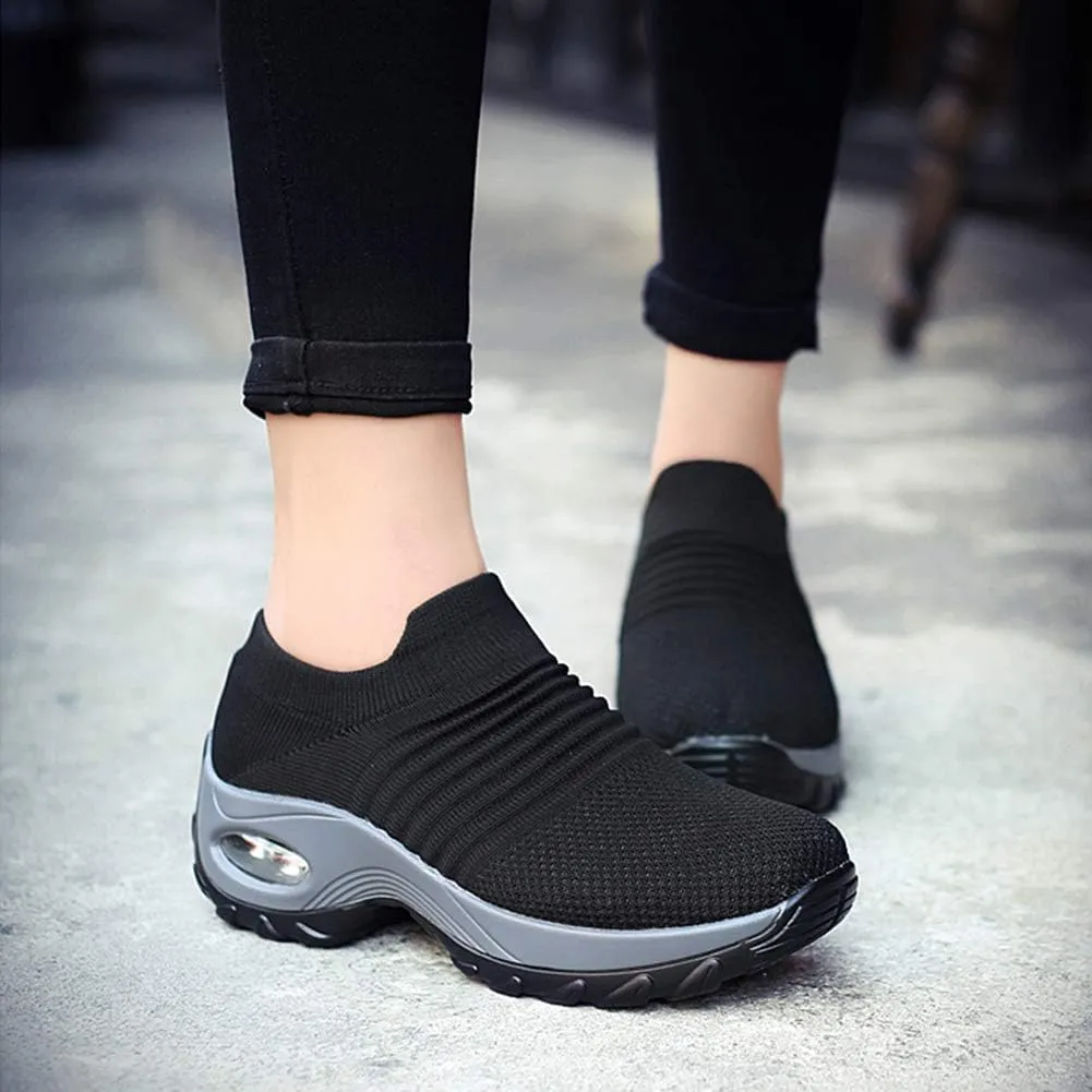 Slow Man Womens Walking Shoes Sock Sneakers Wide Width Hypersoft Slip on Hyper Arch Support Air Cushion Jazz Dance Mesh Lady Loafers Girls Modern no Laces