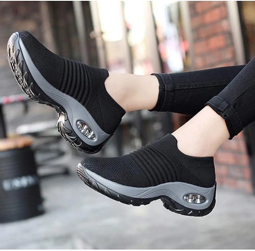 Slow Man Womens Walking Shoes Sock Sneakers Wide Width Hypersoft Slip on Hyper Arch Support Air Cushion Jazz Dance Mesh Lady Loafers Girls Modern no Laces