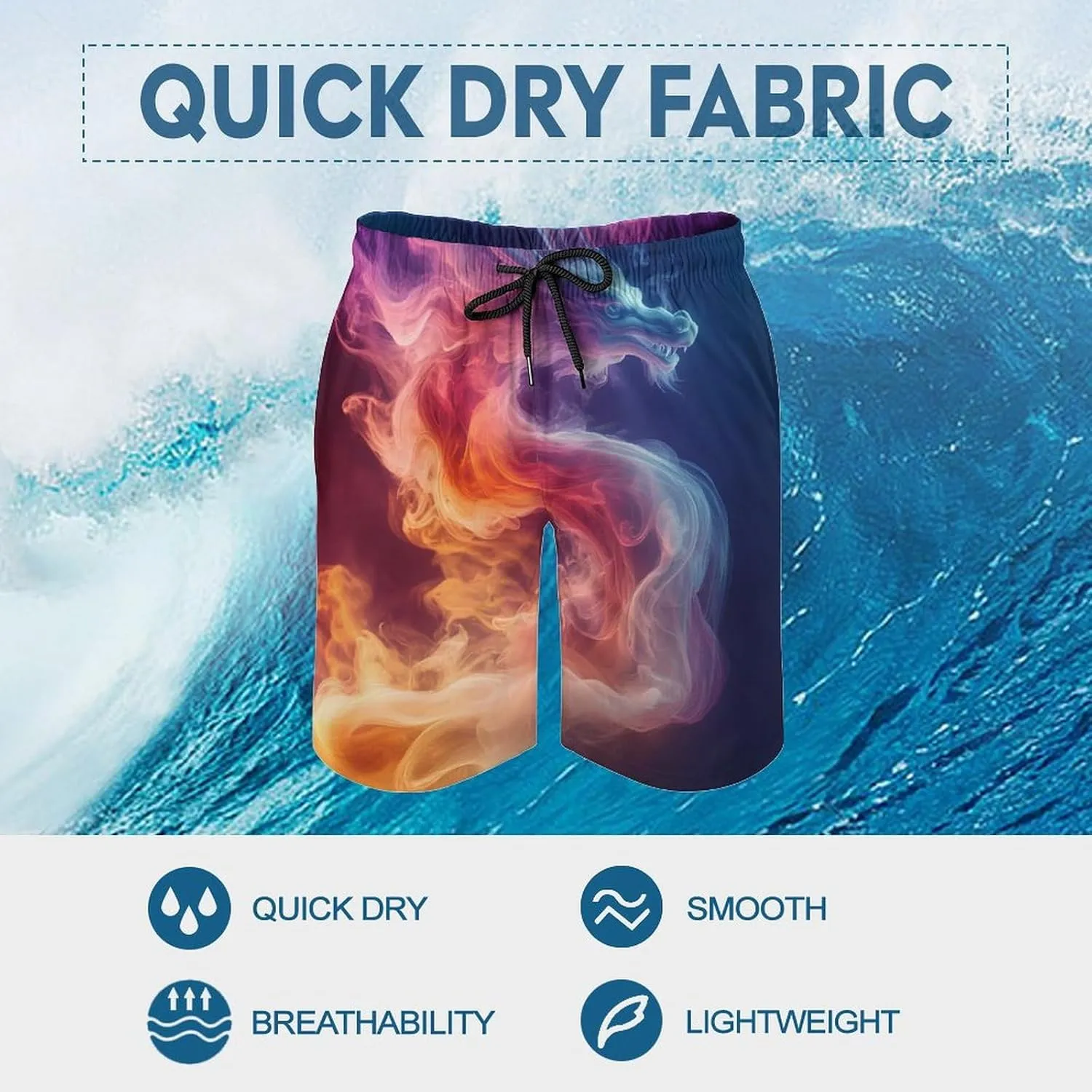 Smoke Dragon Men's Swim Trunks Casual Bathing Suit Board Shorts Hawaiian Beach Swimwear Swim Shorts