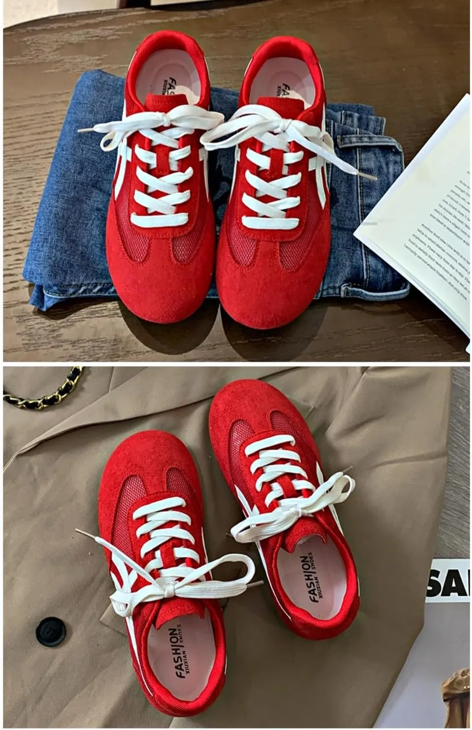 Sneakerina Cute Ballet Sneakers Women Girls Kawaii Y2K Retro Laces-up Round Toes Sport Shoes Non-Slip Chunky Sole Casual Leather Platform Sneakers Back to School Gift for Daughter Granddaughters
