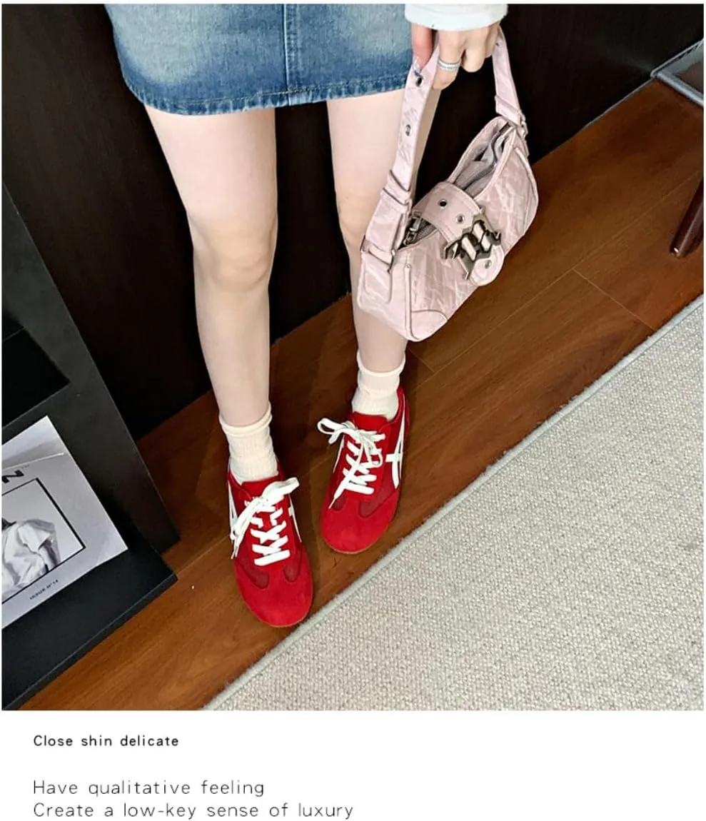 Sneakerina Cute Ballet Sneakers Women Girls Kawaii Y2K Retro Laces-up Round Toes Sport Shoes Non-Slip Chunky Sole Casual Leather Platform Sneakers Back to School Gift for Daughter Granddaughters