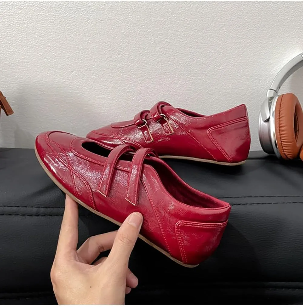 Sneakerina Dressy Ballet Sneakers Women Girls Cute Y2K Retro Slip on Round Toes Breathable Non-Slip Chunky Sole Casual Leather Platform Sneakers Preppy Back to School Gifts Daughter Granddaughter
