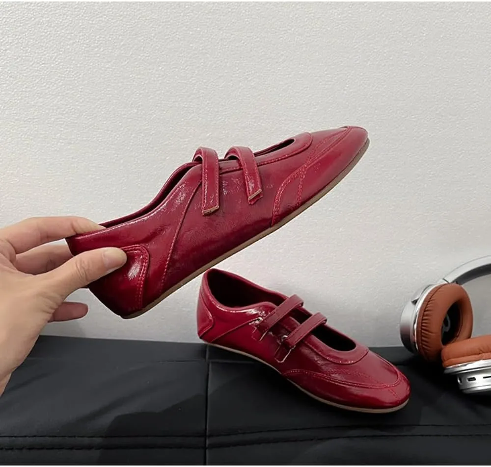 Sneakerina Dressy Ballet Sneakers Women Girls Cute Y2K Retro Slip on Round Toes Breathable Non-Slip Chunky Sole Casual Leather Platform Sneakers Preppy Back to School Gifts Daughter Granddaughter