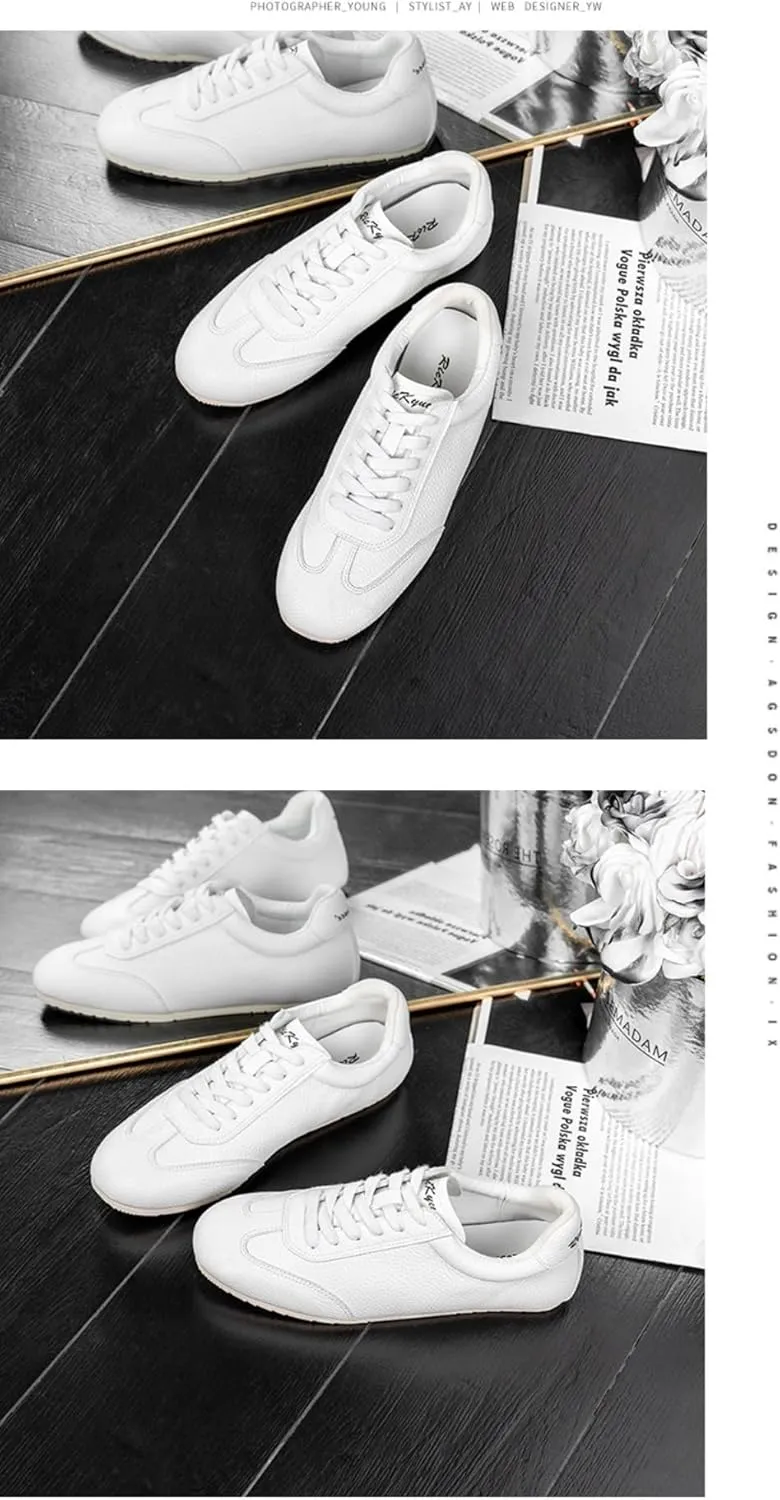 Sneakerina Flats Ballet Sneakers Women Girls Cute Y2K Retro Leather Round Toes Breathable Dress Shoes Non-Slip Chunky Sole Platform Tennis Sneakers Preppy Back to School Gifts Daughter Granddaughter