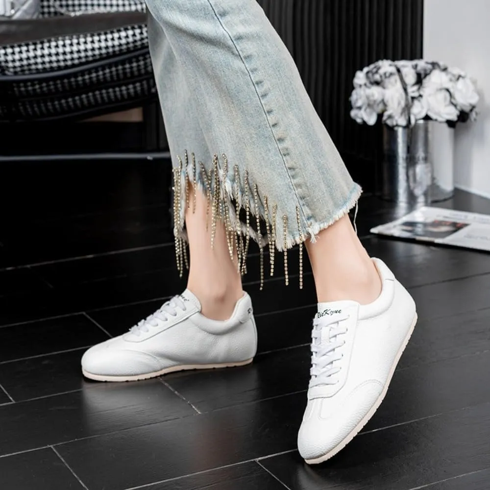 Sneakerina Flats Ballet Sneakers Women Girls Cute Y2K Retro Leather Round Toes Breathable Dress Shoes Non-Slip Chunky Sole Platform Tennis Sneakers Preppy Back to School Gifts Daughter Granddaughter