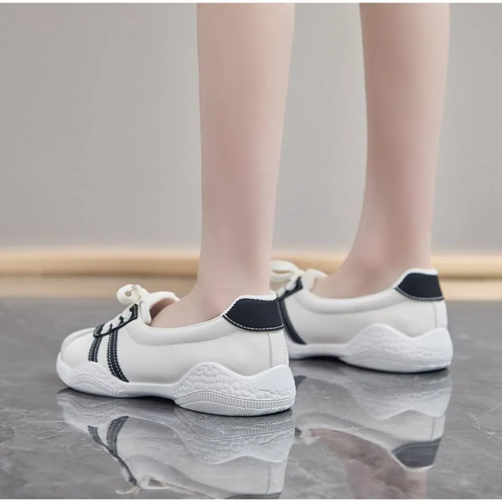 Sneakerina Lace-up Ballet Sneakers Women Girls Y2K Retro Lightweight Round Toes Slip On Breathable Non-Slip Sole Platform Tennis Sneakers Preppy Back to School Gifts Daughter Granddaughter