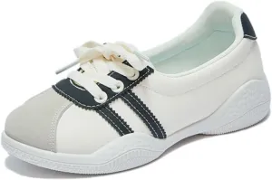 Sneakerina Lace-up Ballet Sneakers Women Girls Y2K Retro Lightweight Round Toes Slip On Breathable Non-Slip Sole Platform Tennis Sneakers Preppy Back to School Gifts Daughter Granddaughter