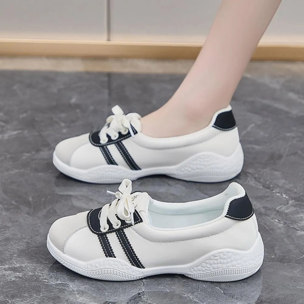 Sneakerina Lace-up Ballet Sneakers Women Girls Y2K Retro Lightweight Round Toes Slip On Breathable Non-Slip Sole Platform Tennis Sneakers Preppy Back to School Gifts Daughter Granddaughter