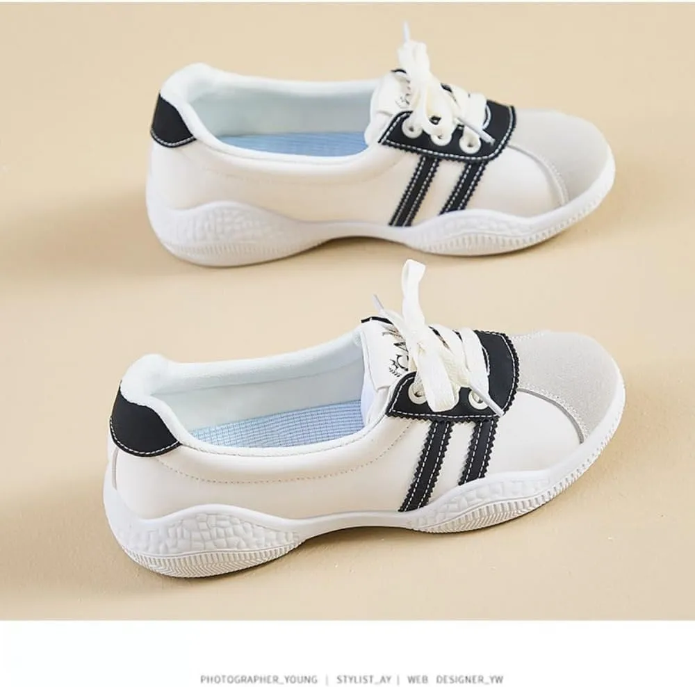 Sneakerina Lace-up Ballet Sneakers Women Girls Y2K Retro Lightweight Round Toes Slip On Breathable Non-Slip Sole Platform Tennis Sneakers Preppy Back to School Gifts Daughter Granddaughter