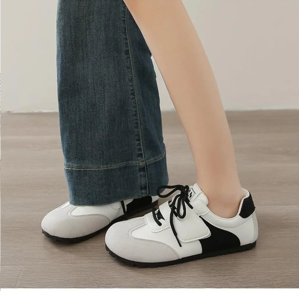Sneakerina Lace-up Ballet Sneakers Women Girls Y2K Retro Straps Round Toes Slip On Breathable Non-Slip Chunky Sole Platform Leather Tennis Sneakers Preppy Back to School Gifts Daughter Granddaughter