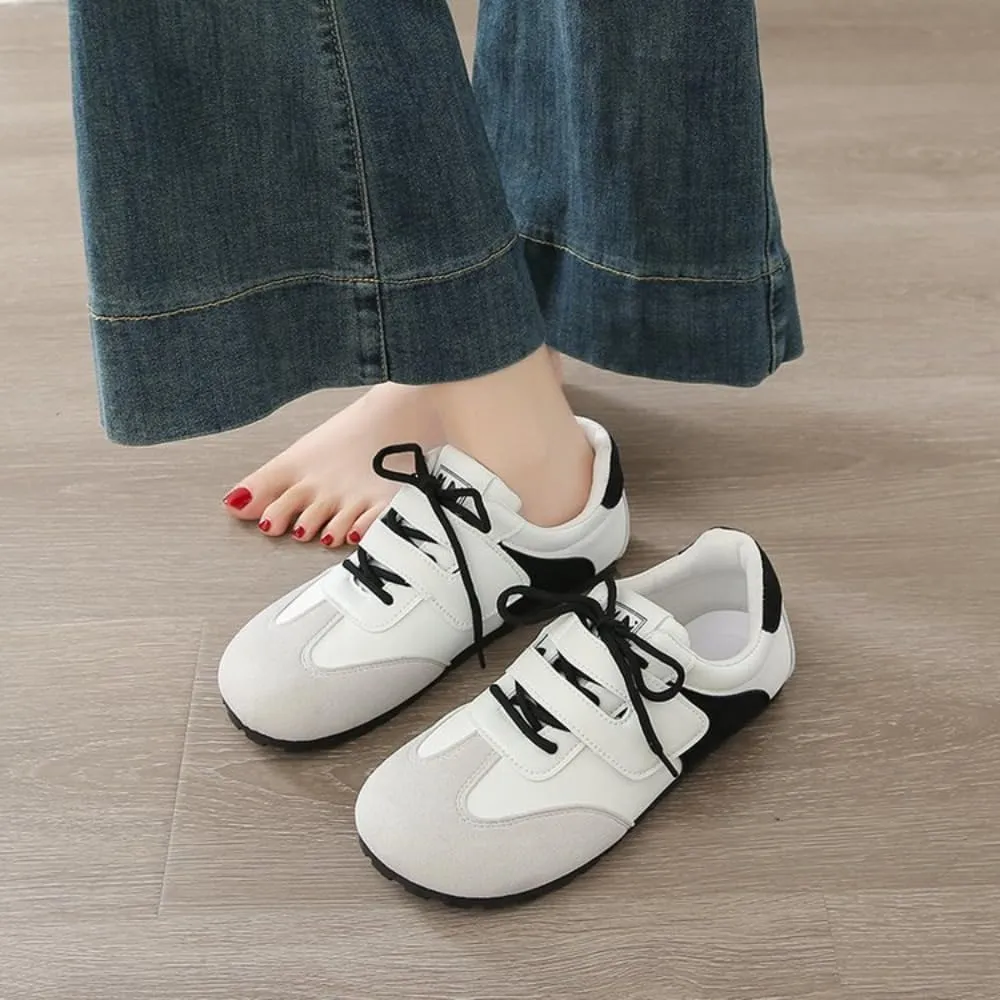Sneakerina Lace-up Ballet Sneakers Women Girls Y2K Retro Straps Round Toes Slip On Breathable Non-Slip Chunky Sole Platform Leather Tennis Sneakers Preppy Back to School Gifts Daughter Granddaughter