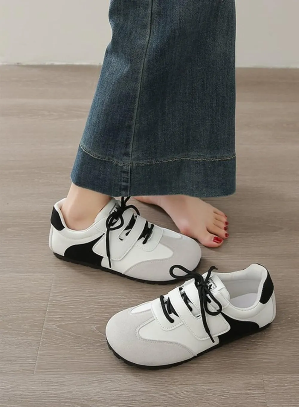 Sneakerina Lace-up Ballet Sneakers Women Girls Y2K Retro Straps Round Toes Slip On Breathable Non-Slip Chunky Sole Platform Leather Tennis Sneakers Preppy Back to School Gifts Daughter Granddaughter